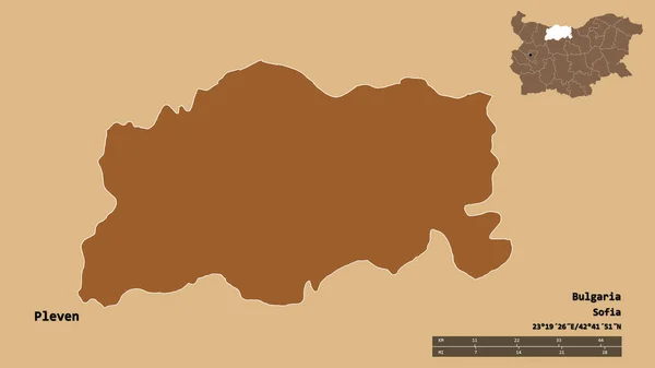 保加利亚省普列文的形状 其首都在坚实的背景下与世隔绝 距离尺度 区域预览和标签 图形纹理的组成 3D渲染 — 图库照片