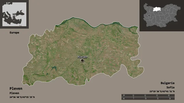 Alakja Pleven Tartomány Bulgária Főváros Távolsági Skála Előnézet Címkék Műholdas — Stock Fotó