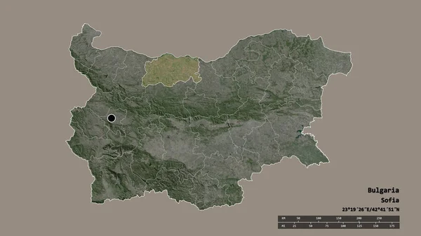 以首都 主要区域分部和分离的普列文地区为首都的保加利亚的退化形态 卫星图像 3D渲染 — 图库照片