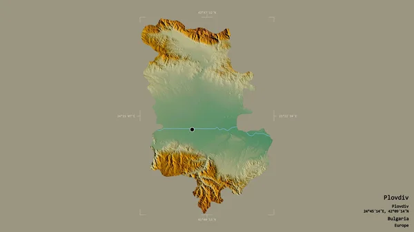 保加利亚省普罗夫迪夫地区 在一个地理参照框的坚实背景上被隔离 地形浮雕图 3D渲染 — 图库照片