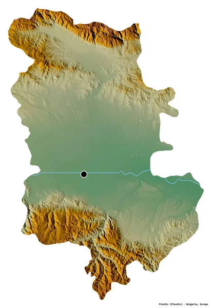 ブルガリアの州 プロヴディフの形で その首都は白い背景に隔離されています 地形図 3Dレンダリング — ストック写真