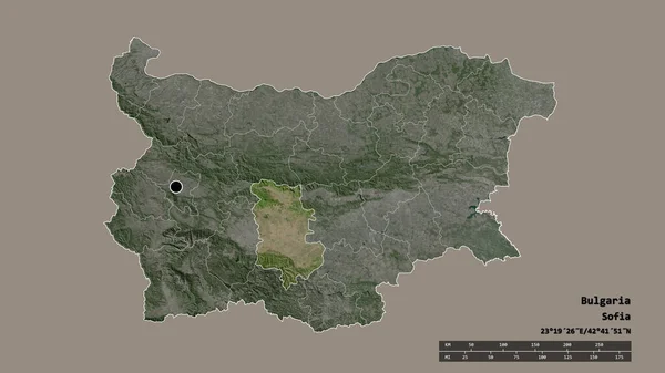 以首都 主要区域分部和分离的普罗夫迪夫地区为首都的保加利亚的绝望状态 卫星图像 3D渲染 — 图库照片