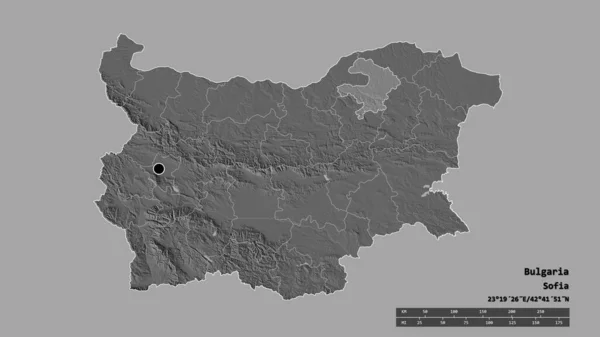 以首都 主要区域分部和分离的拉兹格勒地区为首都的保加利亚的绝望状态 Bilevel高程图 3D渲染 — 图库照片