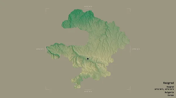 ブルガリアのラズグラード州の地域は 洗練された境界線の箱の中にしっかりとした背景に隔離されています ラベル 地形図 3Dレンダリング — ストック写真