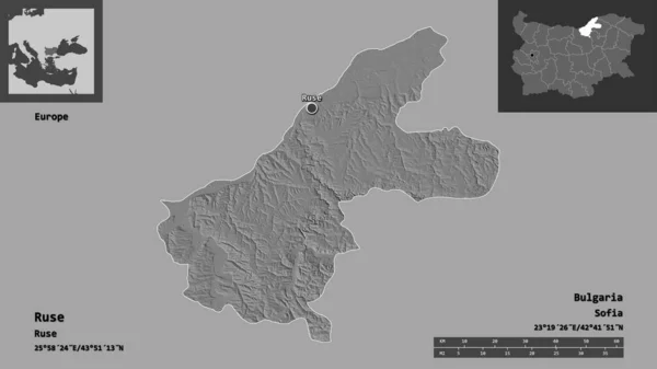 Bentuknya Ruse Provinsi Bulgaria Dan Ibukotanya Skala Jarak Pratinjau Dan — Stok Foto