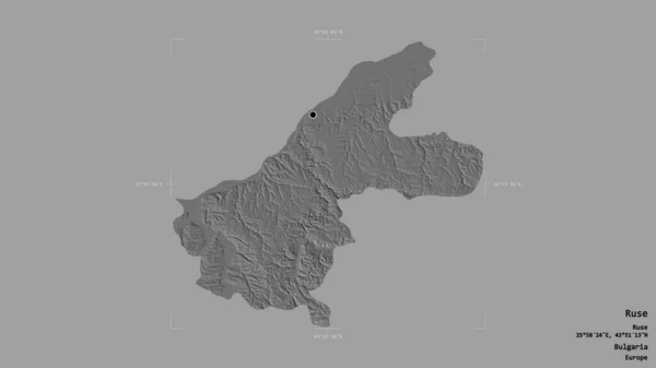 ブルガリア共和国のルセ地方は 地理的にも確固とした背景の上に孤立している ラベル 標高マップ 3Dレンダリング — ストック写真