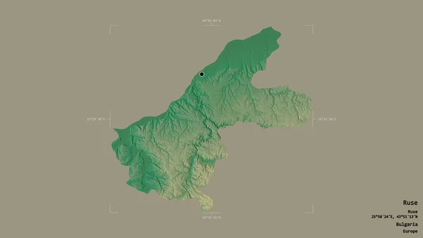 保加利亚省Ruse地区 以坚实的背景隔离在一个地理参照框中 地形浮雕图 3D渲染 — 图库照片