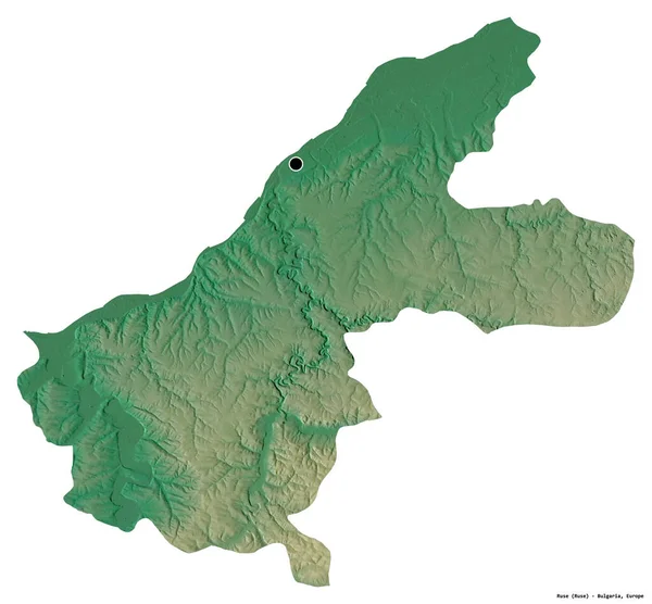 ブルガリア共和国のルセ州の形で 首都は白い背景に孤立しています 地形図 3Dレンダリング — ストック写真