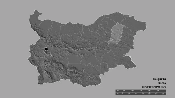 Vyprahlý Tvar Bulharska Jeho Hlavním Městem Hlavní Regionální Divizí Oddělenou — Stock fotografie