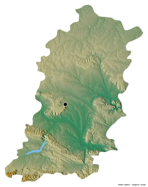 ブルガリアの州 シュメンの形で その首都は白い背景に孤立しています 地形図 3Dレンダリング — ストック写真