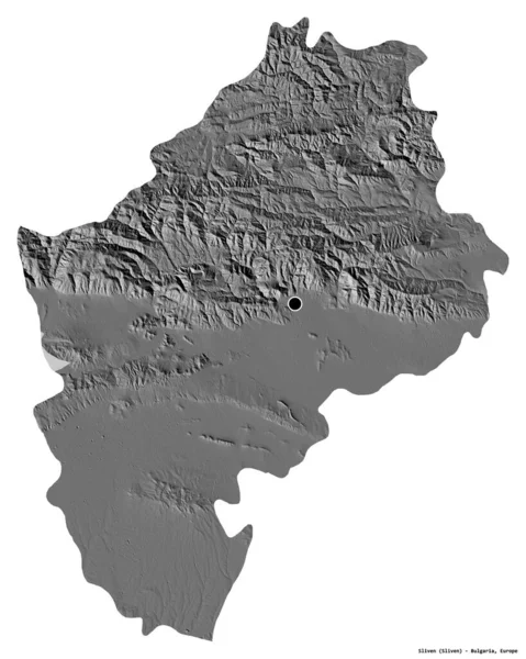 保加利亚省斯利文的形状 其首都被白色背景隔离 Bilevel高程图 3D渲染 — 图库照片