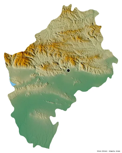 Форма Сливен Провинция Болгария Столицей Изолированы Белом Фоне Топографическая Карта — стоковое фото