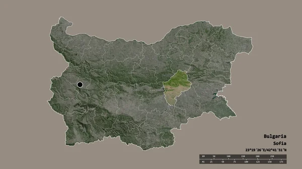 Обесцвеченная Форма Болгарии Столицей Главным Региональным Делением Отделенной Сливенской Областью — стоковое фото