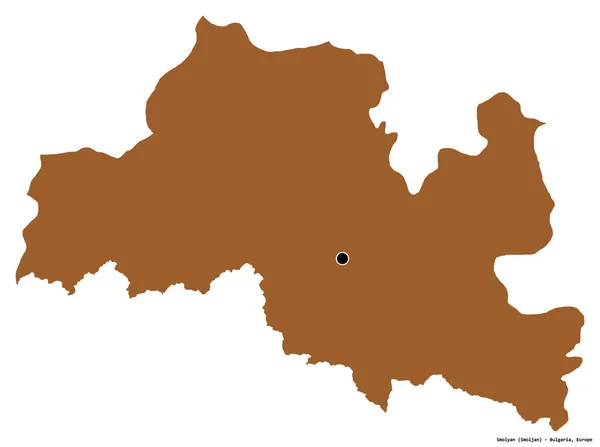 保加利亚斯摩利亚省的形状 其首都被白色背景隔离 图形纹理的组成 3D渲染 — 图库照片