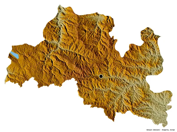 Shape Smolyan Province Bulgaria Its Capital Isolated White Background Topographic — Stock Photo, Image