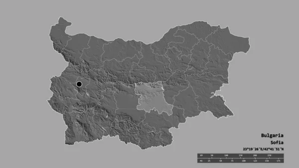 以首都 主要区域分部和分离的斯塔拉扎戈拉地区为首都的保加利亚的绝望状态 Bilevel高程图 3D渲染 — 图库照片