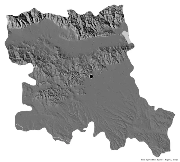 保加利亚Stara Zagora的形状 其首都因白色背景而孤立 Bilevel高程图 3D渲染 — 图库照片