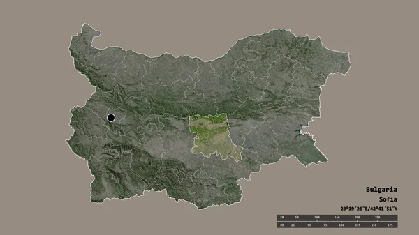 以首都 主要区域分部和分离的斯塔拉扎戈拉地区为首都的保加利亚的绝望状态 卫星图像 3D渲染 — 图库照片
