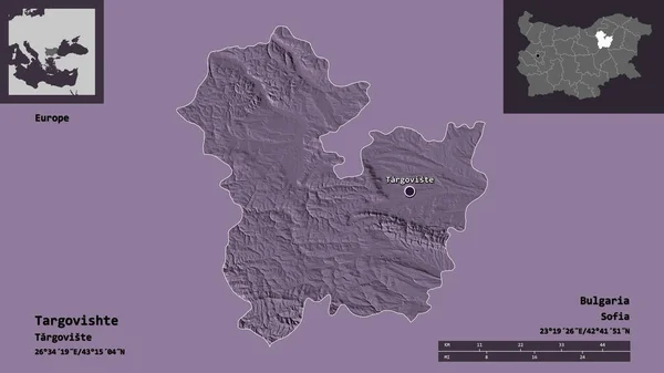 Form Targovishte Provinsen Bulgarien Och Dess Huvudstad Avståndsskala Förhandsvisningar Och — Stockfoto