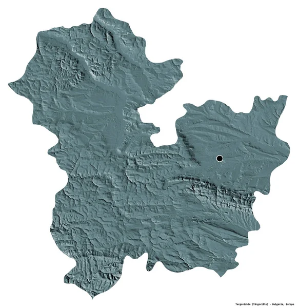 保加利亚省Targovishte的形状 其首都因白色背景而孤立 彩色高程图 3D渲染 — 图库照片