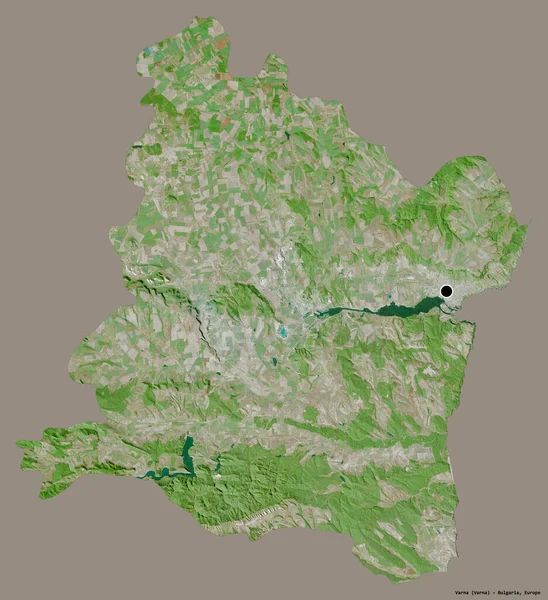 保加利亚瓦尔纳的形状 其首都被隔离在纯色的背景上 卫星图像 3D渲染 — 图库照片