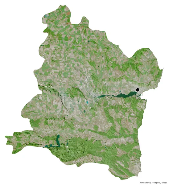 Shape Varna Province Bulgaria Its Capital Isolated White Background Satellite — Stock Photo, Image