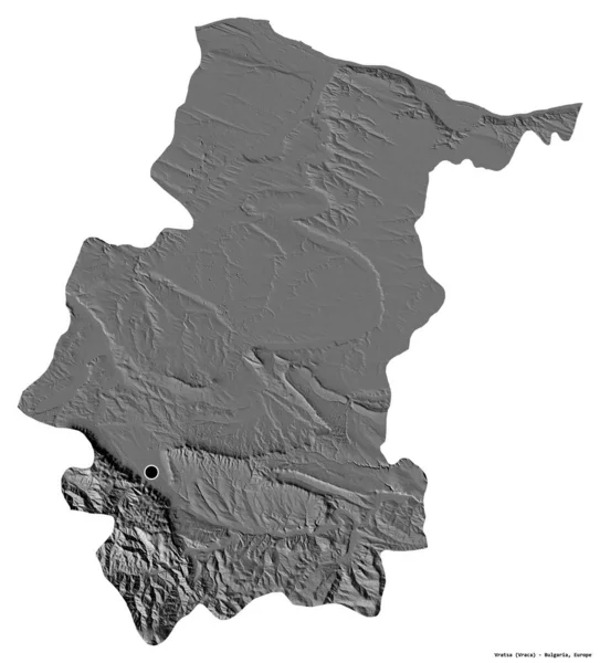 保加利亚省弗拉特萨省的形状 其首都被白色背景隔离 Bilevel高程图 3D渲染 — 图库照片