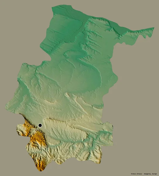 ブルガリアの州 ヴラツァの形で その首都はしっかりとした色の背景に隔離されています 地形図 3Dレンダリング — ストック写真