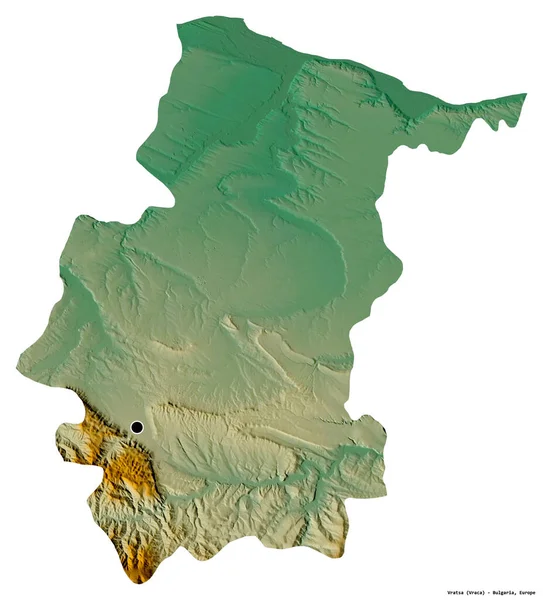 ブルガリアの州 ヴラツァの形で 首都は白い背景に孤立しています 地形図 3Dレンダリング — ストック写真