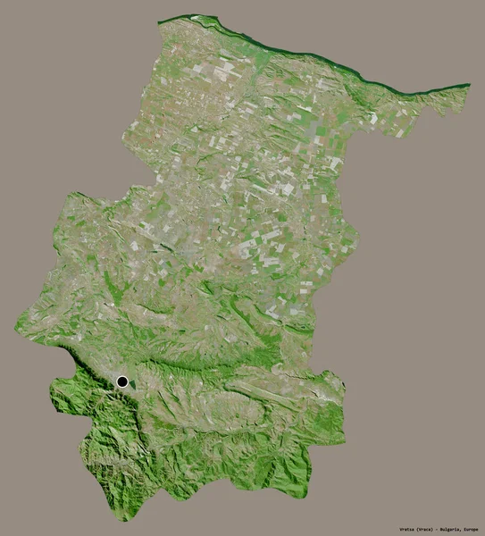 ブルガリアの州 ヴラツァの形で その首都はしっかりとした色の背景に隔離されています 衛星画像 3Dレンダリング — ストック写真