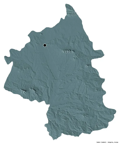 ブルガリアの州ヤンボルの形で その首都は白い背景に孤立しています 色の標高マップ 3Dレンダリング — ストック写真