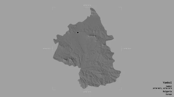 Oblast Jambol Provincie Bulharsko Izolovaná Pevném Pozadí Georeferenčním Hraničním Poli — Stock fotografie