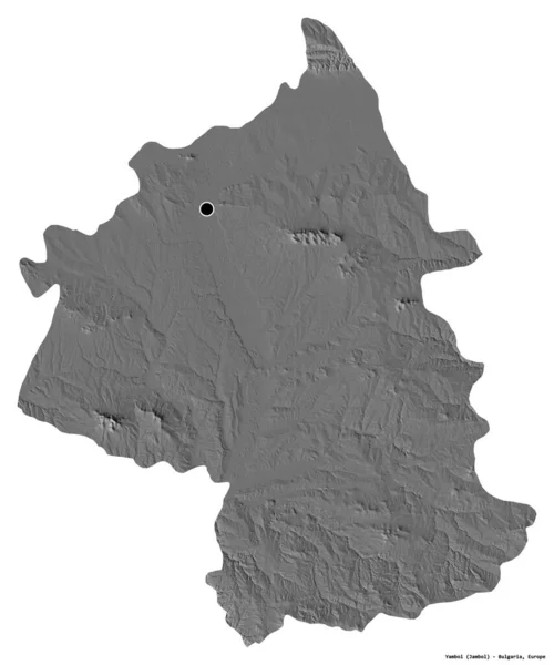Форма Ямбол Провинция Болгарии Столицей Изолированы Белом Фоне Карта Рельефа — стоковое фото