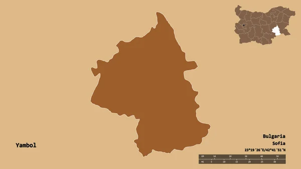 Форма Ямбола Провінції Болгарії Столицею Ізольованою Твердому Тлі Масштаб Відстаней — стокове фото