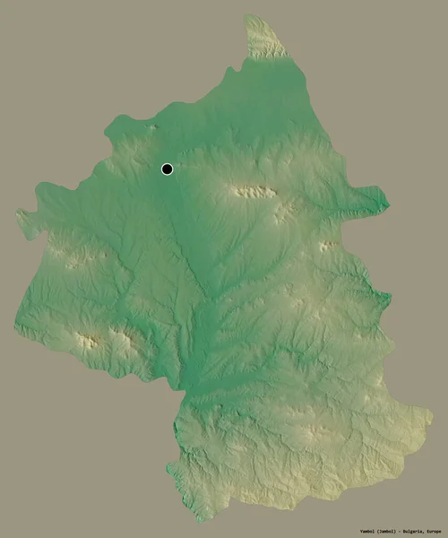ブルガリアの州ヤンボルの形で その首都はしっかりとした色の背景に隔離されています 地形図 3Dレンダリング — ストック写真