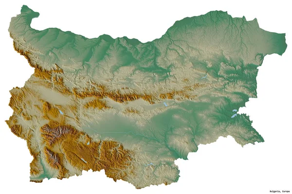 Form Bulgarien Med Huvudstaden Isolerad Vit Bakgrund Topografisk Hjälpkarta Rendering — Stockfoto