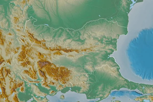 Розширена Територія Болгарії Обрисами Країни Міжнародними Регіональними Кордонами Карта Рельєфу — стокове фото