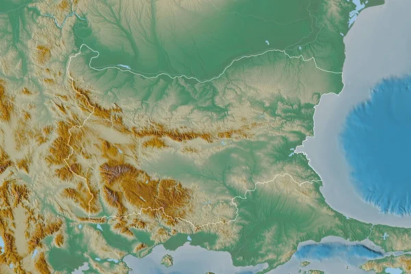 Área Alargada Bulgária Delineada Mapa Topográfico Relevo Renderização — Fotografia de Stock