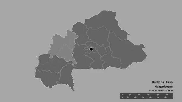 以首都 主要区域分部和分离的Mouhoun地区为首都的布基纳法索的绝望面貌 Bilevel高程图 3D渲染 — 图库照片