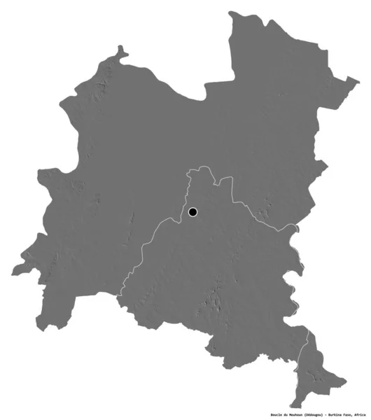 布吉纳法索地区Mouhoun区Boucle Mouhoun的形状 其首都因白色背景而孤立 Bilevel高程图 3D渲染 — 图库照片