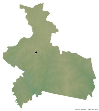 Merkez-Est 'in şekli, Burkina Faso bölgesi, başkenti beyaz arka planda izole edilmiştir. Topografik yardım haritası. 3B görüntüleme