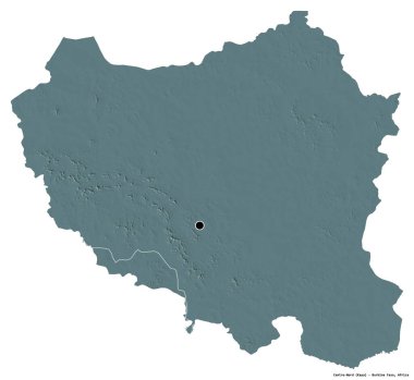 Merkez Nord 'un şekli, Burkina Faso bölgesi, başkenti beyaz arka planda izole edilmiş. Renkli yükseklik haritası. 3B görüntüleme