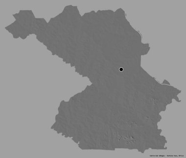 Merkez Sud 'un şekli, Burkina Faso bölgesi, başkenti katı bir renk arkaplanı ile izole edilmiştir. Çift seviyeli yükseklik haritası. 3B görüntüleme