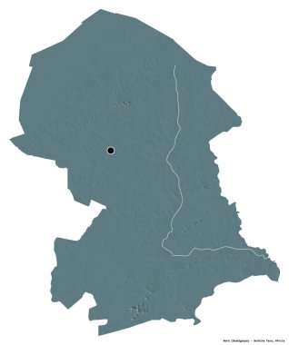 Nord 'un şekli, Burkina Faso bölgesi, başkenti beyaz arka planda izole edilmiştir. Renkli yükseklik haritası. 3B görüntüleme