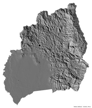 Beyaz arka planda başkenti izole edilmiş Bubanza, Burundi vilayeti. Çift seviyeli yükseklik haritası. 3B görüntüleme