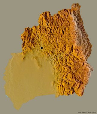 Bubanza, Burundi ili, başkenti katı renk arkaplanı ile izole edilmiştir. Topografik yardım haritası. 3B görüntüleme