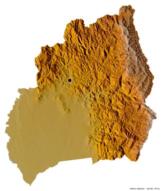 Beyaz arka planda başkenti izole edilmiş Bubanza, Burundi vilayeti. Topografik yardım haritası. 3B görüntüleme