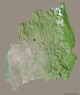 Bubanza, Burundi ili, başkenti katı renk arkaplanı ile izole edilmiştir. Uydu görüntüleri. 3B görüntüleme