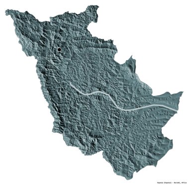 Kayanza, Burundi ili, başkenti beyaz arka planda izole edilmiş. Renkli yükseklik haritası. 3B görüntüleme