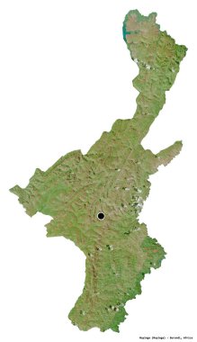 Muyinga, Burundi ili, başkenti beyaz arka planda izole edilmiş. Uydu görüntüleri. 3B görüntüleme